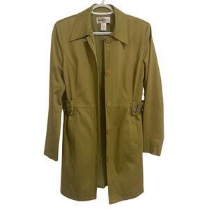 Bloomingdales  Womens Y2K Olive Green Trench Coat Size 6 Retro Classic Preppy